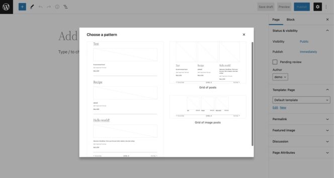 choose pattern wordpress 6.0